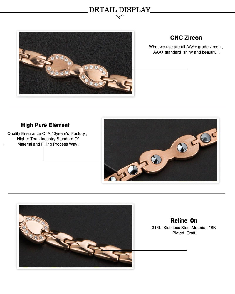 Elegant Rose Gold Magnetic Therapy Bracelet with Crystal Bowknot Accent