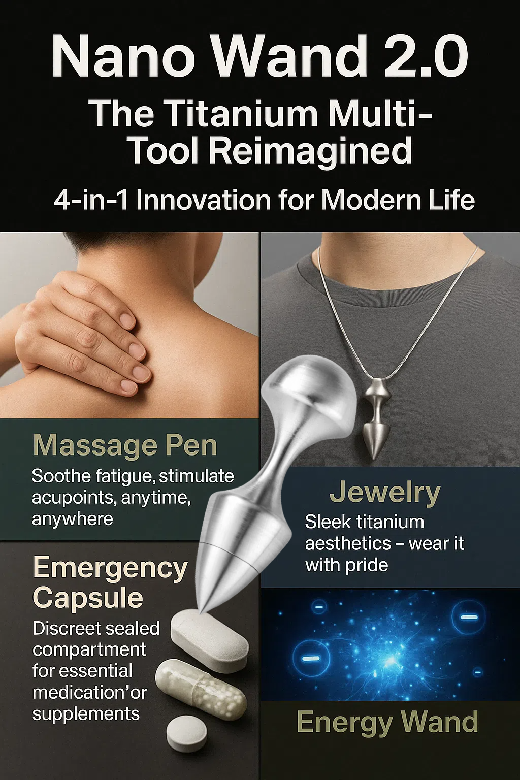 Nano Pen 2.0 | Pure Titanium Multi-Use Energy Massage Tool