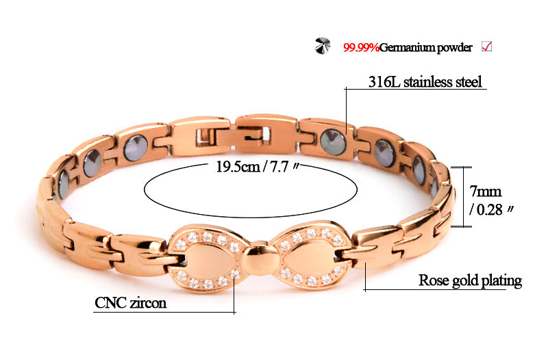 Elegant Rose Gold Magnetic Therapy Bracelet with Crystal Bowknot Accent