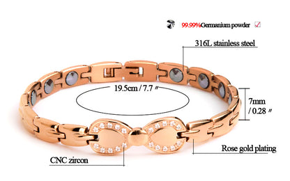 Elegant Rose Gold Magnetic Therapy Bracelet with Crystal Bowknot Accent