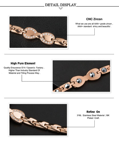 Elegant Rose Gold Magnetic Therapy Bracelet with Crystal Bowknot Accent