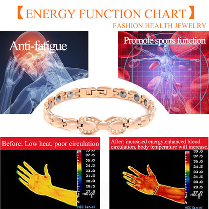 Elegant Rose Gold Magnetic Therapy Bracelet with Crystal Bowknot Accent