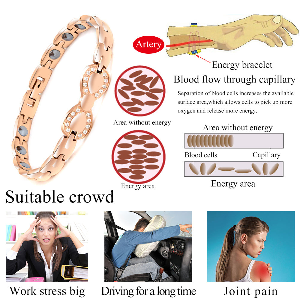 Elegant Rose Gold Magnetic Therapy Bracelet with Crystal Bowknot Accent