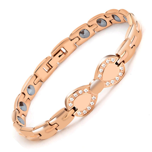 Elegant Rose Gold Magnetic Therapy Bracelet with Crystal Bowknot Accent